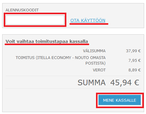 Lisää koodi ja siirry kassalle