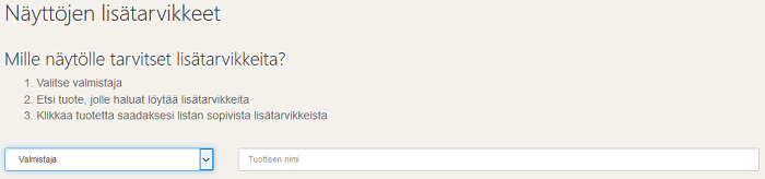 Etsi tarvikkeita laitteen valmistajan ja mallin perusteella