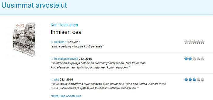 Lukijoiden kirja-arvosteluja