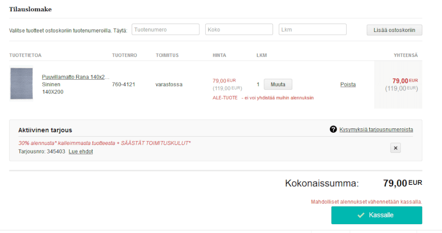 Tarjousmaton tilaaminen