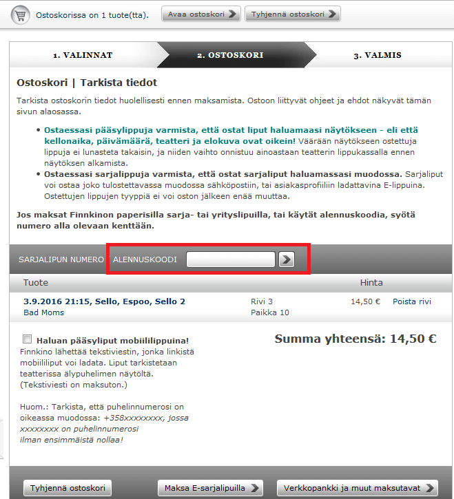 finnkino etukuponki käyttäminen