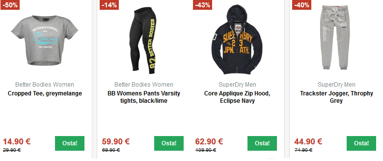 Outletista treenivaatteet naisille ja miehille