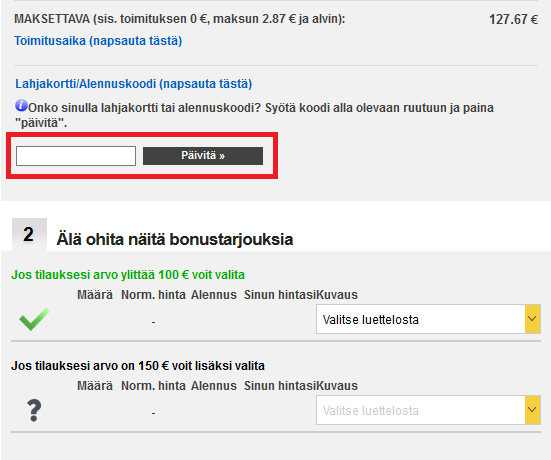 Fitnesstukku alennuskoodin lisääminen
