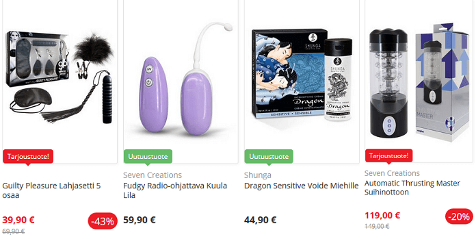 Seksituotteita ja tarjouksia naisille ja miehille