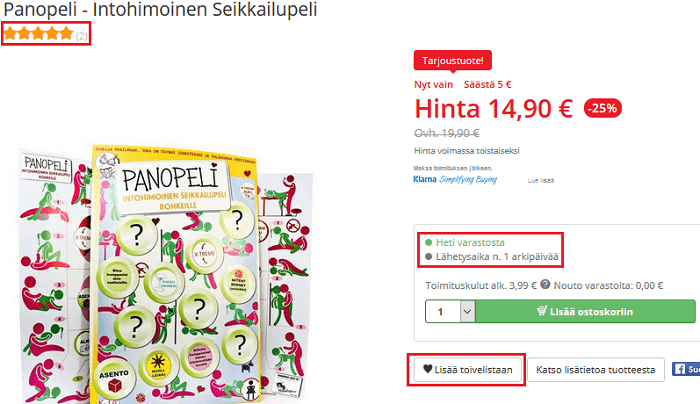 Tarkista saatavuus, toimitus ja arvioit