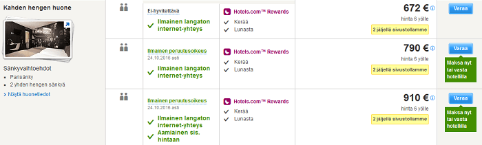 Huonetyypin hintavaihtoehtoja