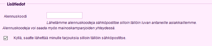 Lisää alennuskoodi kassalla