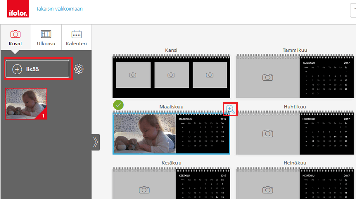 Lataa kuvat sivustolle ja raahaa ne tuotepohjalle.