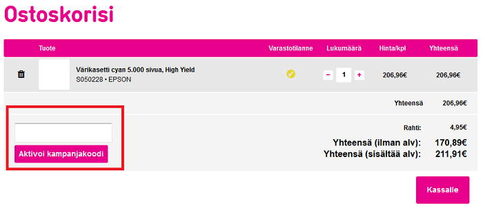 Lisää Inkclub tarjouskoodi