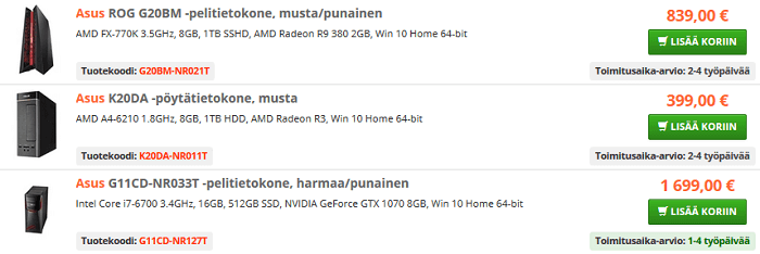 Lisää tuoteet ostoskoriin