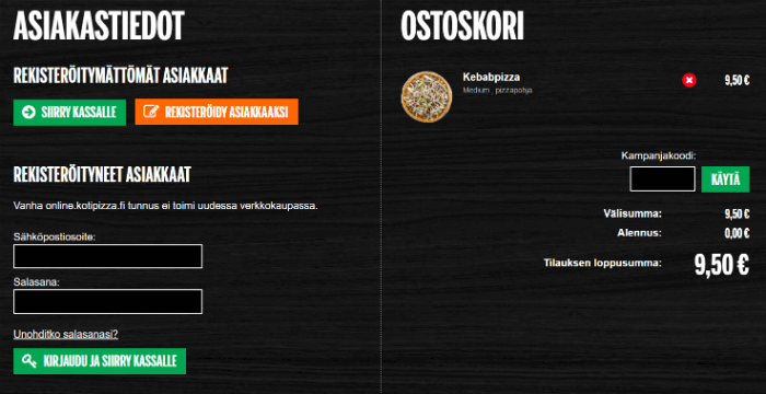 Ostoskori/kampanjakoodin käyttö