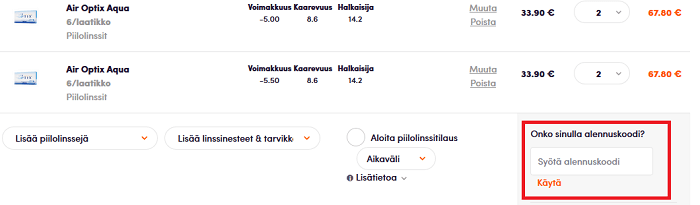 lenson alennuskoodin käyttäminen