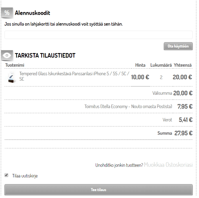 Ostoskori ja alennuskoodit