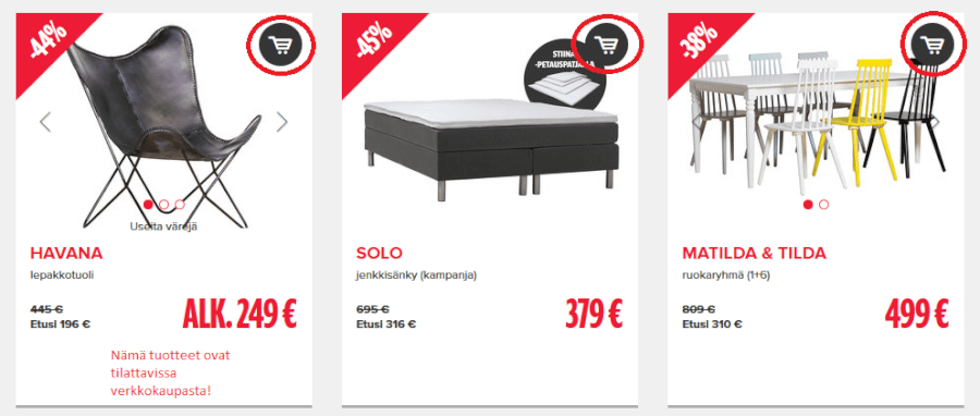 verkkokaupasta tilattavia tuotteita