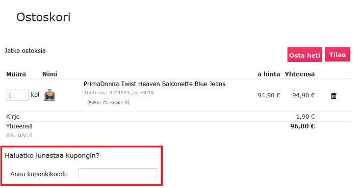 mertta bra alennuskoodin käyttämine