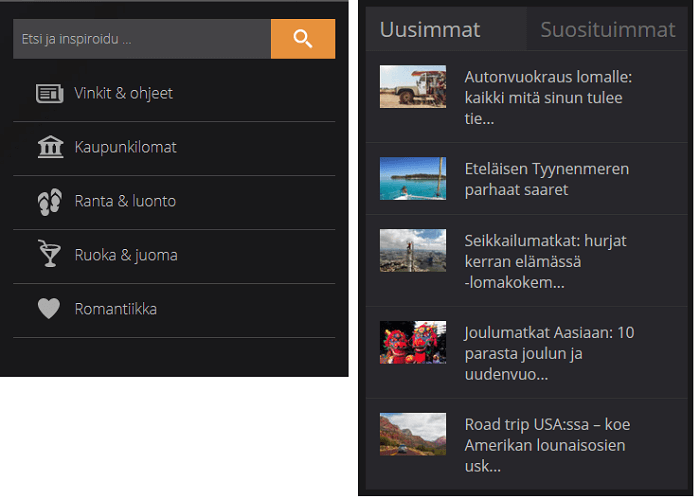 Tutustu artikkelehin erilaisista matkakohteista.
