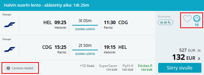 Tutustu lennon tietoihin