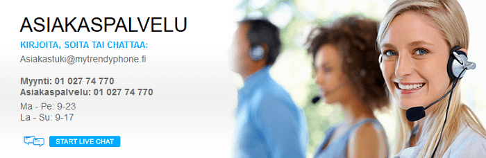 Asiakaspalvelu on auki arkisin ja viikonloppuisin