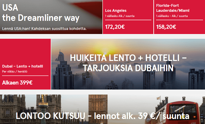 kampanjahintaisia lentoja