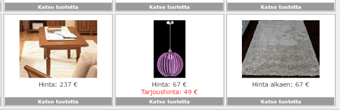 Sisustustuotteita edullisesti