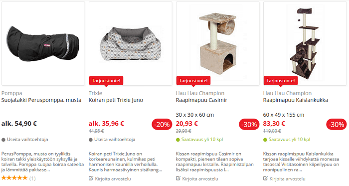 Normaalihintaisia tuotteita ja alelöytöjä