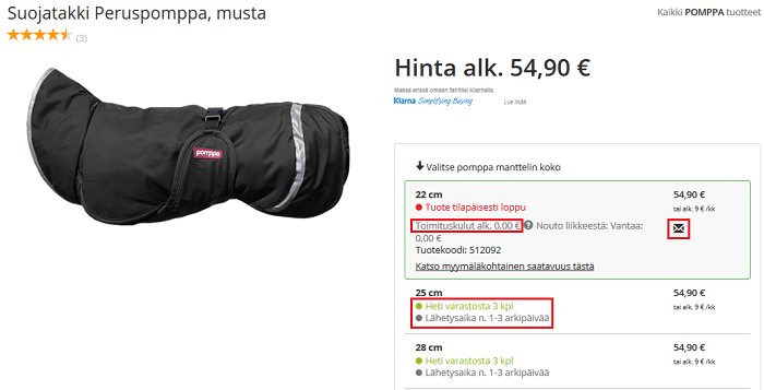 Tarkasta aina saatavuus- ja toimitustiedot