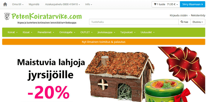 Selkeät tuotevalikot etusivulla