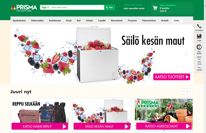 Laaja valikoima tuotteita etusivulla