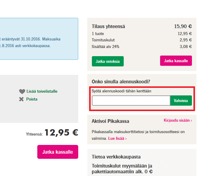 Lisää Prisma alennuskoodi