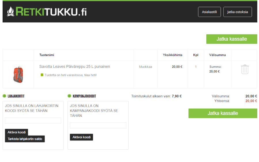 Ostoskori Lisää alennuskoodi