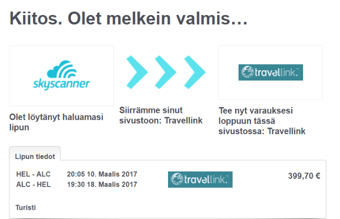 Varaussivustolle siirtyminen