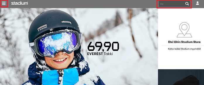 Löydät tuotekategoriat päävalikosta.