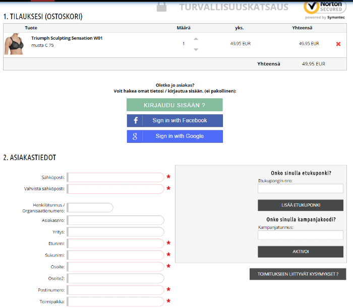 Lisää tiedot ostoskorissa