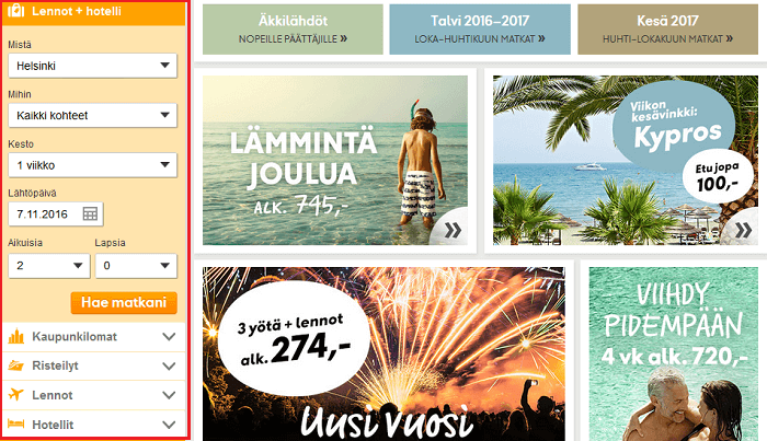 Etsi ja varaa lomasi lomakkeen avulla.
