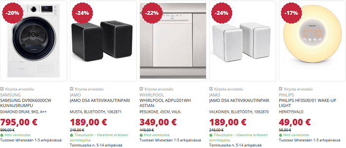 Huimia alennuksia eri tuoteryhmistä