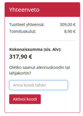 Lisää kokonaissumman alle etukoodisi