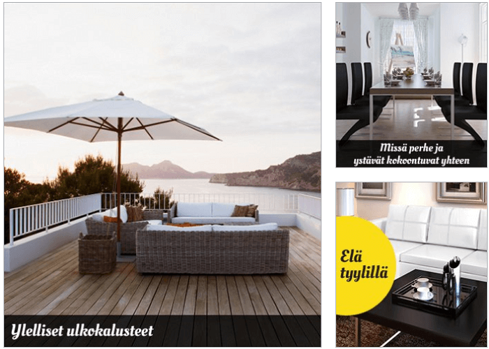 Näyttävä ulko- ja sisäkalustevalikoima