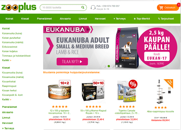 zooplus verkkosivujen etusivut alennuskoodit tarjous