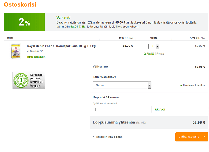 Toimitus Zoolus verkkokaupasta