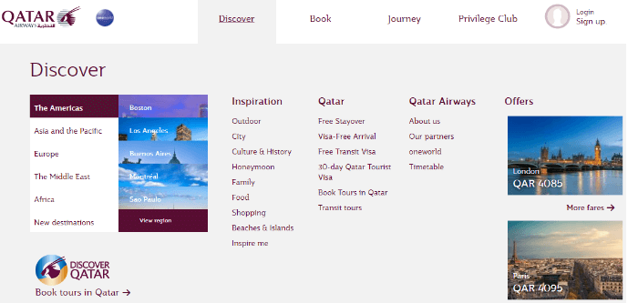 κατηγορίες προϊόντων Qatar Airways