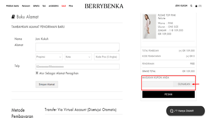 Menggunakan Kupon Diskon Berrybenka