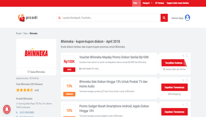 Kode kupon diskon Bhinneka di situs Picodi