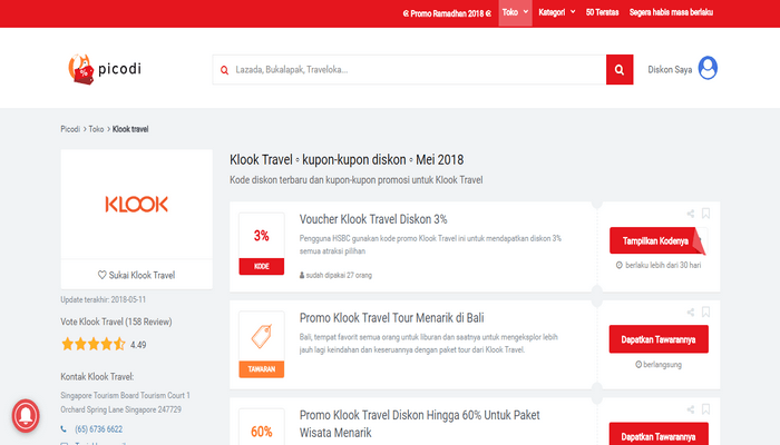 Cari Kode Diskon Klook Travel di Picodi