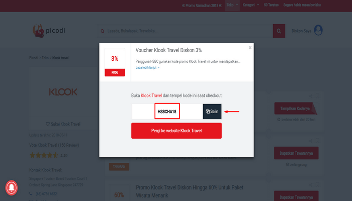 Copy kode diskon Klook Travel dari Picodi