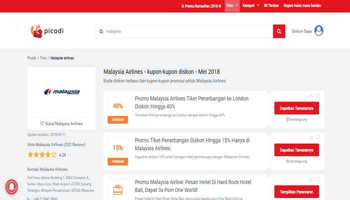 Cari Promo Diskon Malaysia Airlines di Picodi