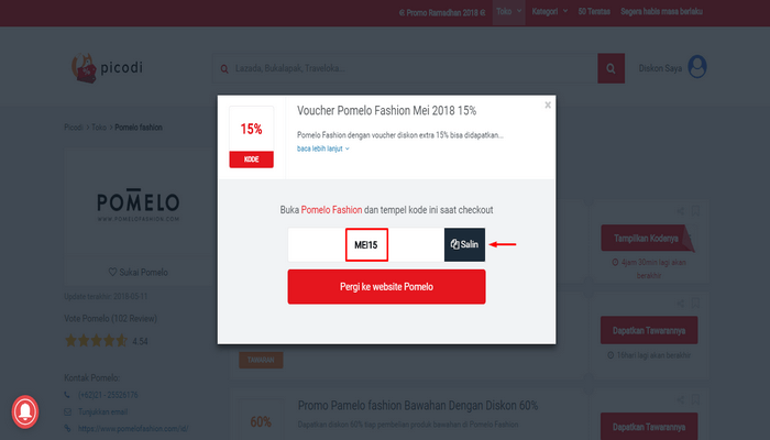 Copy kode promo diskon Pomelo dari Picodi
