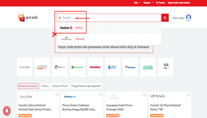 Mencari promo diskon Reebok di Picodi