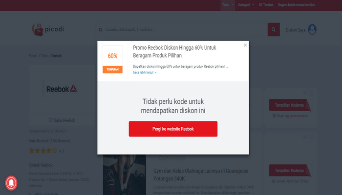 Pakai promo diskon Reebok dari Picodi