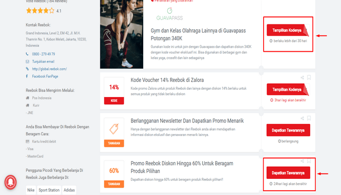 Cara menggunakan diskon Reebok dari Picodi