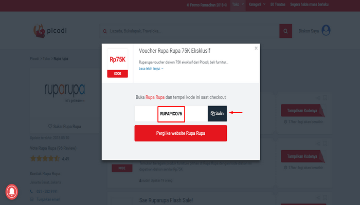 Copy kode diskon Ruparupa di Picodi